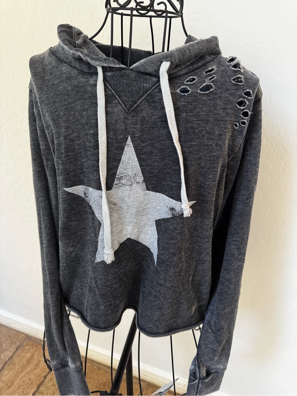 Grayson Threads Charcoal Distressed Star Cowl Hoodie